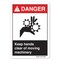 Signmission ANSI Danger Sign, Keep Hands Clear Of Moving Machinery, 24in X 18in Decal, 18" H, 24" W, Landscape OS-DS-D-1824-L-19867 - alternate 1